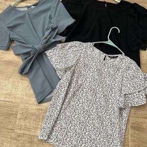 3 SHEIN Women's Blouse Trio - Gray, Black, Floral